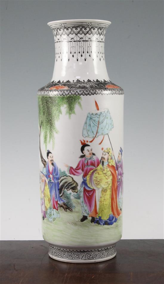 A Chinese famille rose cylindrical vase, Republic period, 25cm